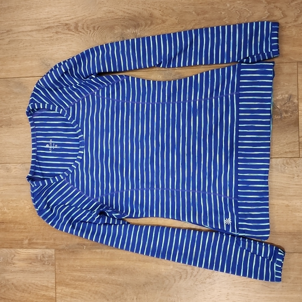 Athleta Pop Space Dye Royal Blue Striped Long Sleeve Workout T-Shirt sz XS